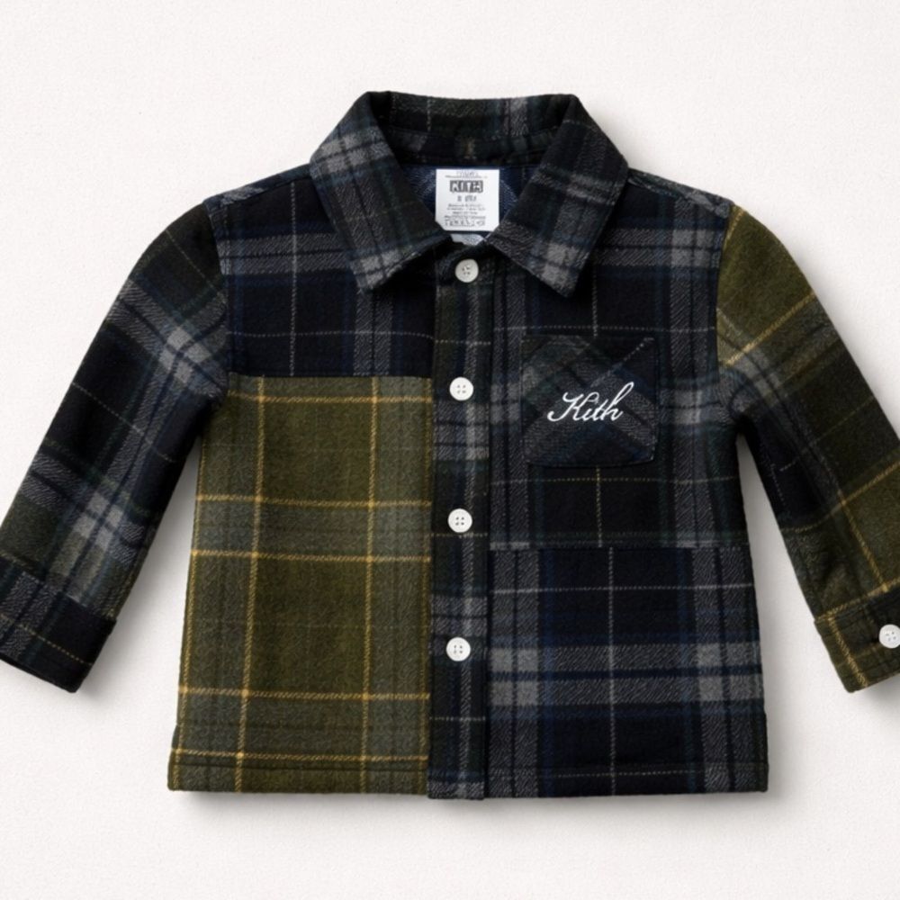 Kith Baby Blocked Ginza Black blue Green plaid wool blend shirt jacket shacket